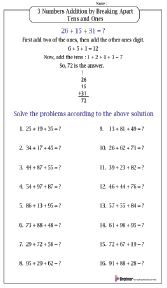 3 Numbers Addition by Breaking Apart Tens and Ones Worksheet