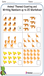 Animal Themed Counting and Writing Numbers up to 20 Worksheet