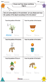 Choosing and Tracing Above and Below Objects Worksheets