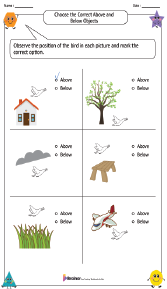 Choosing the Correct Above and Below Objects Worksheets