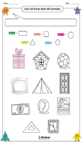 Coloring 2D Shape Real Life Examples Worksheet