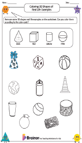Coloring 3D Shapes of Real Life Examples Worksheet