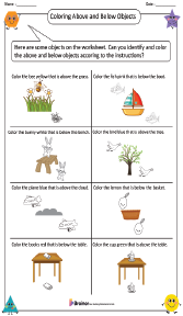 Coloring Above and Below Objects Worksheets