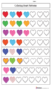 Coloring Flower, Pumpkin, and Heart Patterns Worksheets