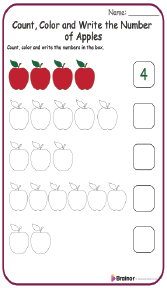 Count, Color and Write the Number of Apples 