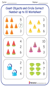 Count Objects and Circle Correct Number up to 10 Worksheet
