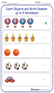 Count Objects and Write Number up to 5 Worksheet