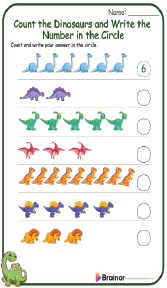 Count the Dinosaurs and Write the Number in the Circle