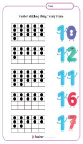 Number Matching Using Twenty Frame Worksheet