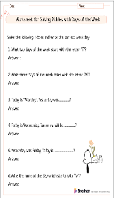 Days of the Week Worksheets for Grade 1 s