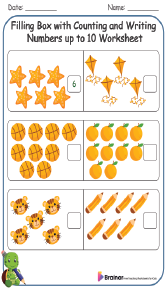 Filling Box with Counting and Writing Numbers up to 10 Worksheet 