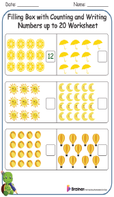 Filling Box with Counting and Writing Numbers up to 20 Worksheet 