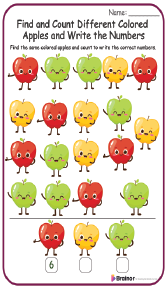 Find and Count Different Colored Apples and Write the Numbers