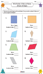 Writing Number of Sides and Names of Given 2D Shapes Worksheet