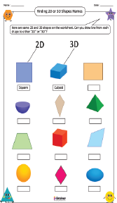 Finding 2D or 3D Shapes Names Worksheet