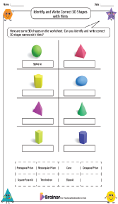 Identifying and Writing Correct 3D Shapes with Hints Worksheet