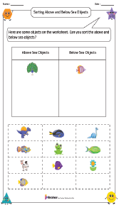 Sorting Above and Below Sea Objects Worksheets