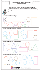 Sorting Elements Based on Size and Number of Corners Worksheets