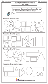 Sorting Elements Based on Size and Shape Worksheets