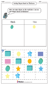 Sorting Shapes Based on Thickness Worksheets