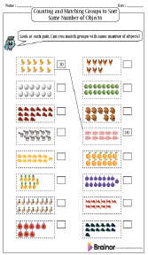 Counting and Matching Groups to Sort Same Number of Objects Worksheet