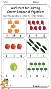 Worksheet for Circling Correct Vegetable Numbers