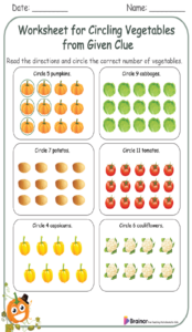 Worksheet for Circling Vegetables from Given Clue