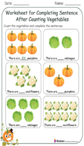 Worksheet for Completing Sentence After Counting Vegetables