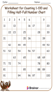 Worksheet for Counting 1-100 and Filling Half-Full Number Chart