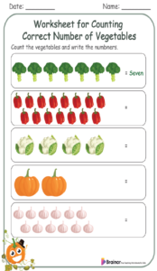 Worksheet for Counting Correct Number of Vegetables