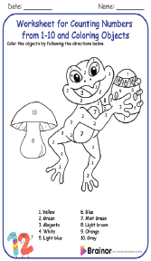 Worksheet for Counting Numbers from 1-10 and Coloring Objects