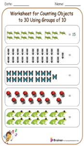 Worksheet for Counting Objects to 30 Using Groups of 10