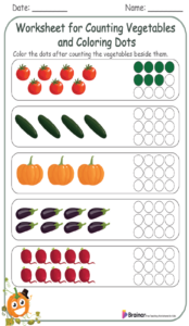 Worksheet for Counting Vegetables and Coloring Dots