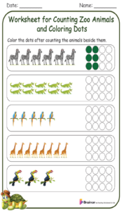 Worksheet for Counting Zoo Animals and Coloring Dots