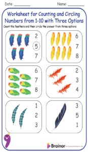 Worksheet for Counting and Circling Numbers from 1-10 with Three Options