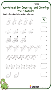 Worksheet for Counting and Coloring the Dinosaurs