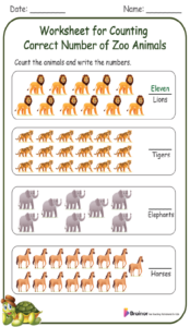 Worksheet for Counting the Correct Number of Zoo Animals