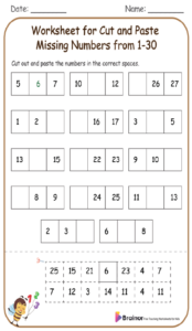Worksheet for Cut and Paste Missing Numbers from 1-30 