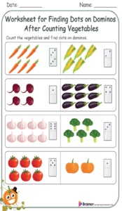 Worksheet for Finding Dots on Dominos after Counting Vegetables