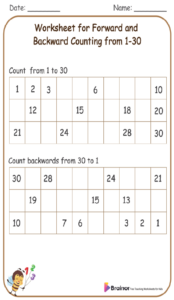 Worksheet for Forward and Backward Counting from 1-30