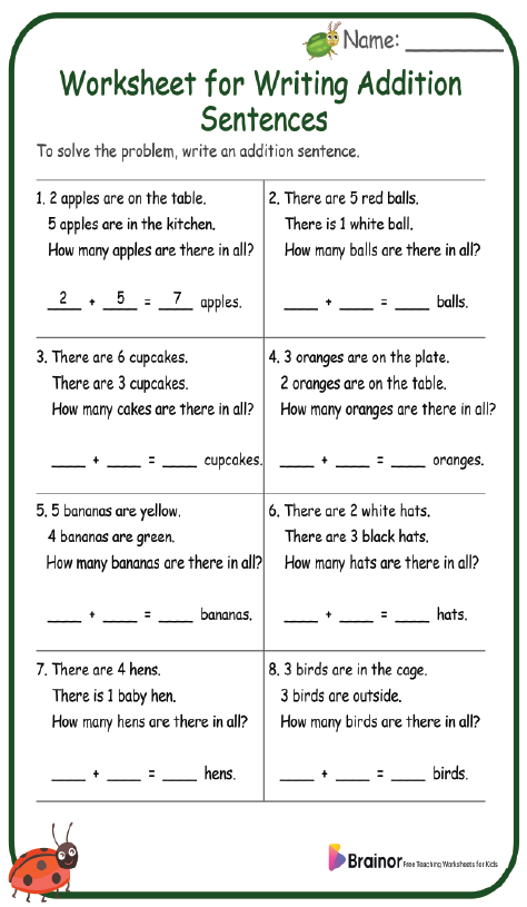 15+ Addition Sentence Worksheet | Free Printable