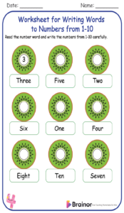 Worksheet for Writing Words to Numbers from 1-10