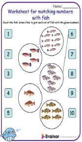 Worksheet for matching numbers with fish 