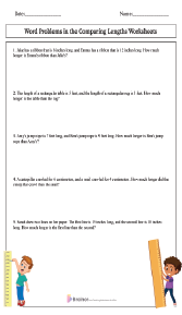 Word Problems in the Comparing Lengths Worksheets