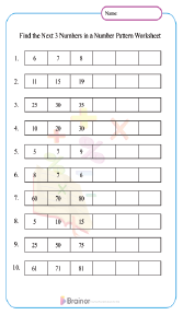 Find the Next 3 Numbers in a Number Pattern Worksheet