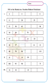 Fill in the Blanks for finding Number Patterns Worksheets