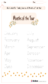 Worksheet for Tracing Names of Months of the Year