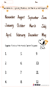 Worksheet for Organizing Months of the Year in Correct Sequence