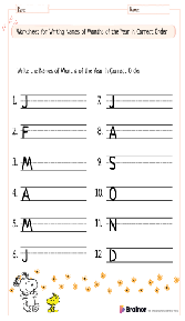 Worksheet for Writing Names of Months of the Year in Correct Order