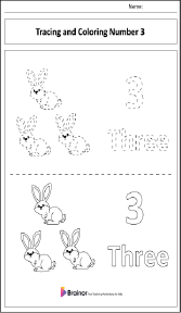 Tracing and Coloring Number 3 Worksheet